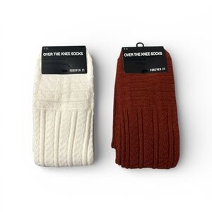Forever 21 women’s  Over the Knee Socks - White and dark orange